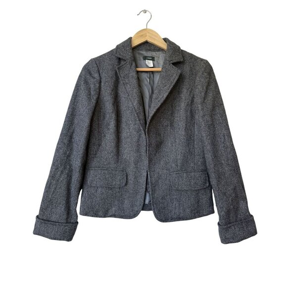 J. Crew Jackets & Blazers - J. Crew Womens Herringbone Blazer 8 Wool Gray Preppy Office Academia Classic